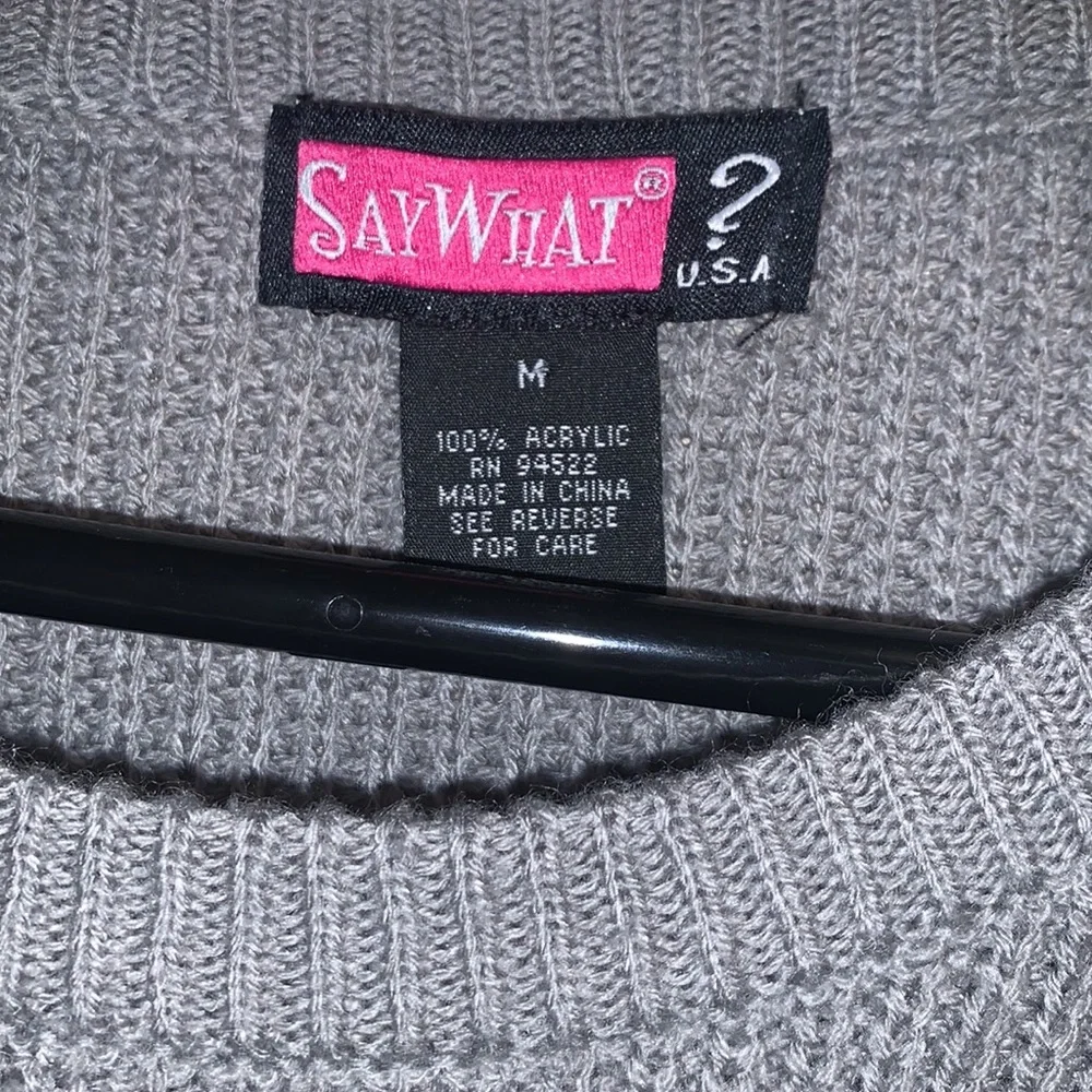 Say What❓Grey‎ Long Sleeve Sweater
